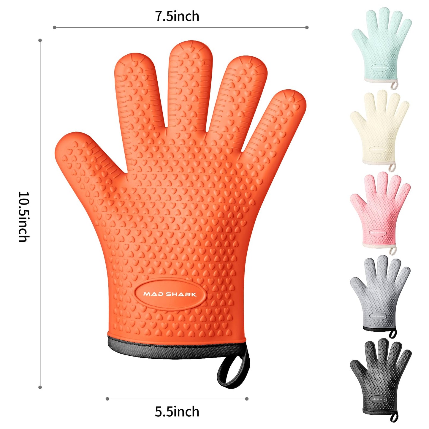 MAD SHARK Silicone Oven Mitts Heat Resistant 450 Degrees with Waterproof & Non-Slip Oven Gloves with Fingers, Silicone Oven Gloves Kitchen Mittens for Baking Cooking Barbecue (Orange)