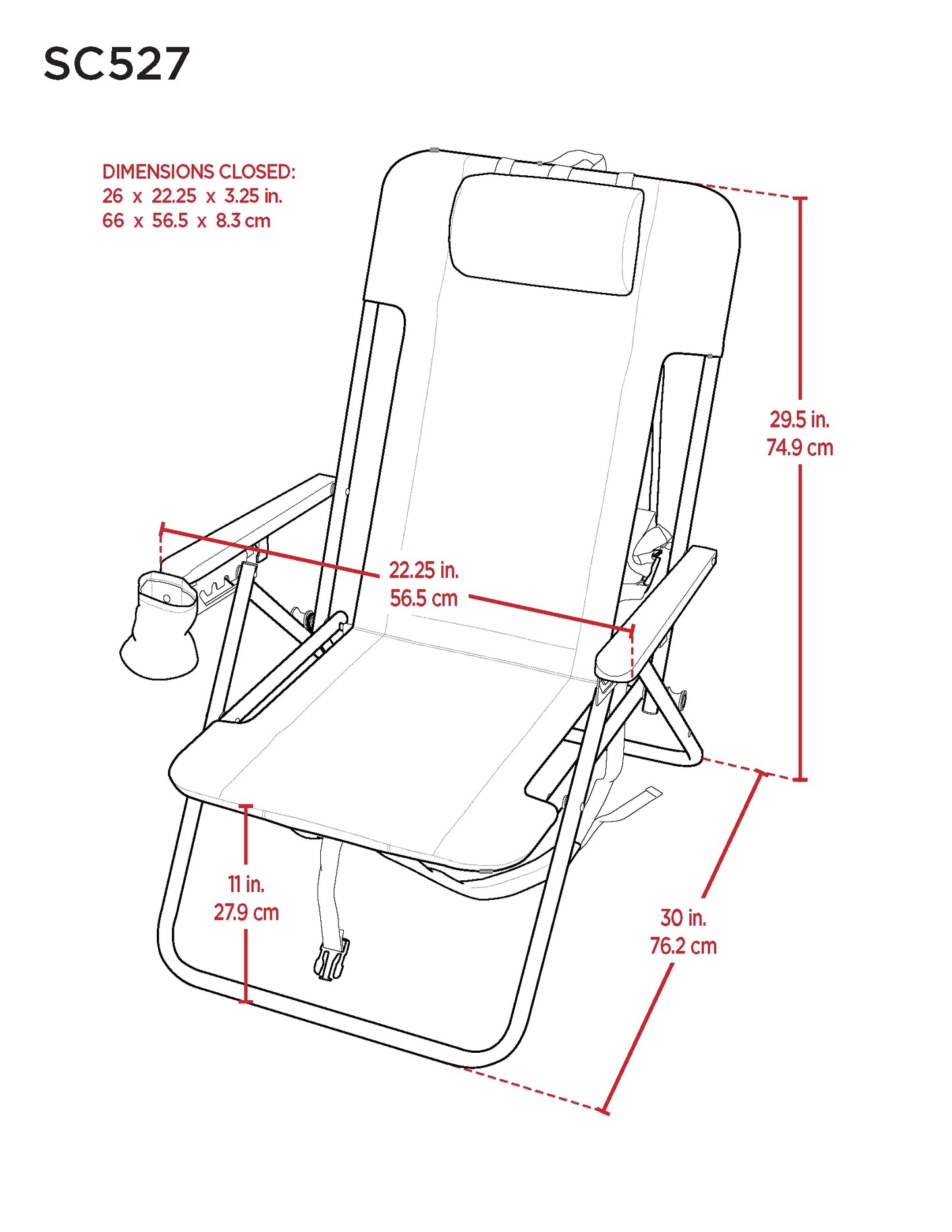 Rio Beach Original 4-Position Steel Backpack Chair with Pillow, Hands-Free Beach Chair Backpack for Adults, Navy