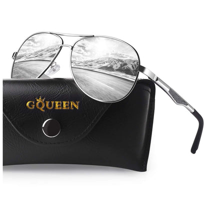 GQUEEN Classic Military Style Pilot Polarized Sunglasses Spring Hinges Al-Mg for Mens Womens MOS1