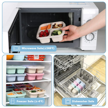 Lvcksturoge 4 Pack Snack Containers, 4 Compartments Bento Snack Box, Reusable Meal Prep Lunch Containers for Kids Adults, Divided Food Storage Containers for School Work Travel