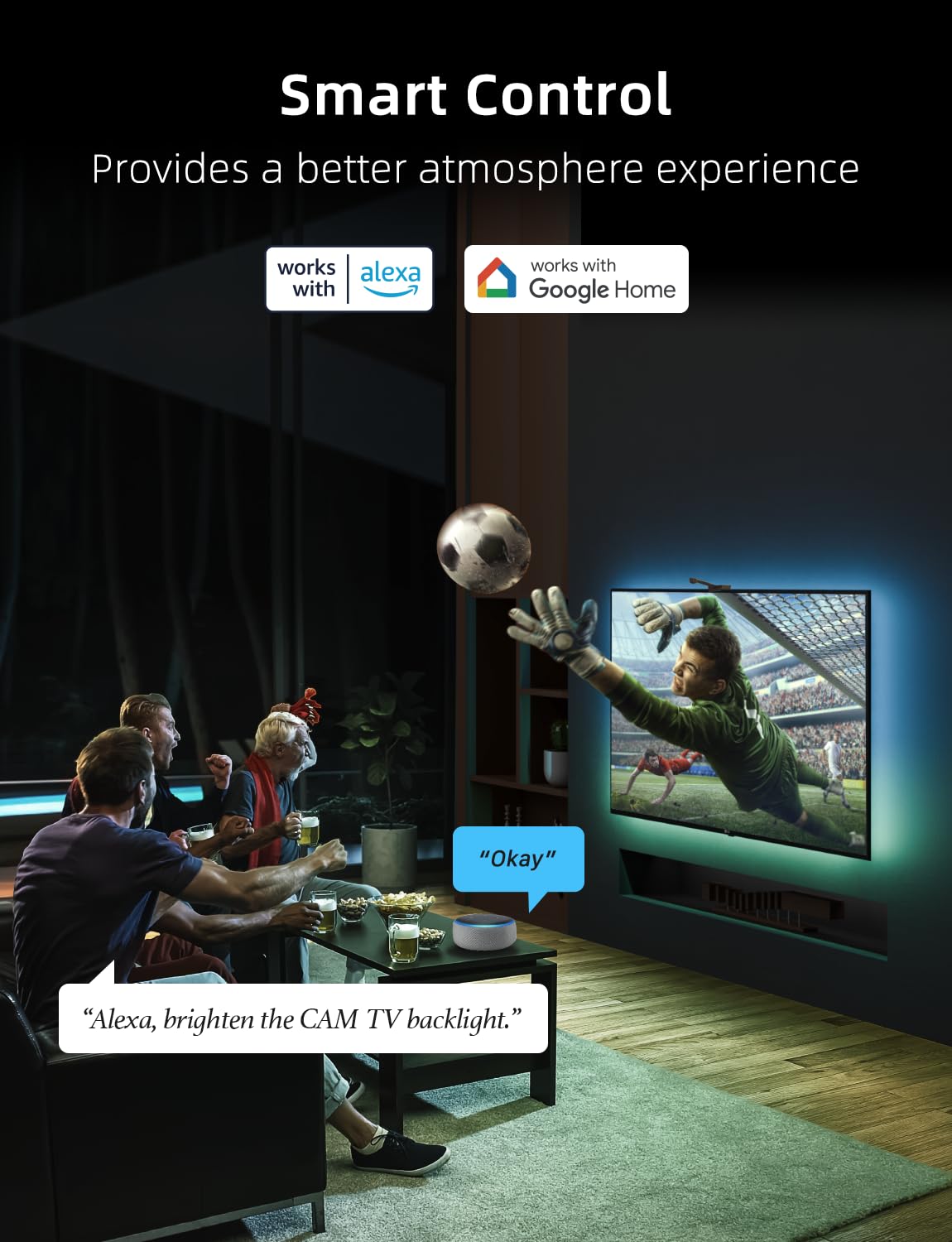 Ailofy Smart TV LED Backlight with Camera for 55-65 inch Screens, 12.5ft LED Strip Lights Sync to Screen& Music, Color Changing Lights for TV Work with Alexa & Google Assistant, App Control