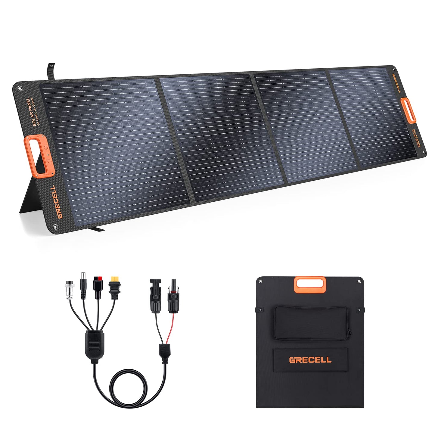 GRECELL 200W Portable Solar Panel for Power Station, Foldable Solar Charger w/ 4 Kickstands, IP65 Waterproof Solar Panel Kit w/DC XT60 Anderson Aviation Output for Outdoor RV Camper Blackout