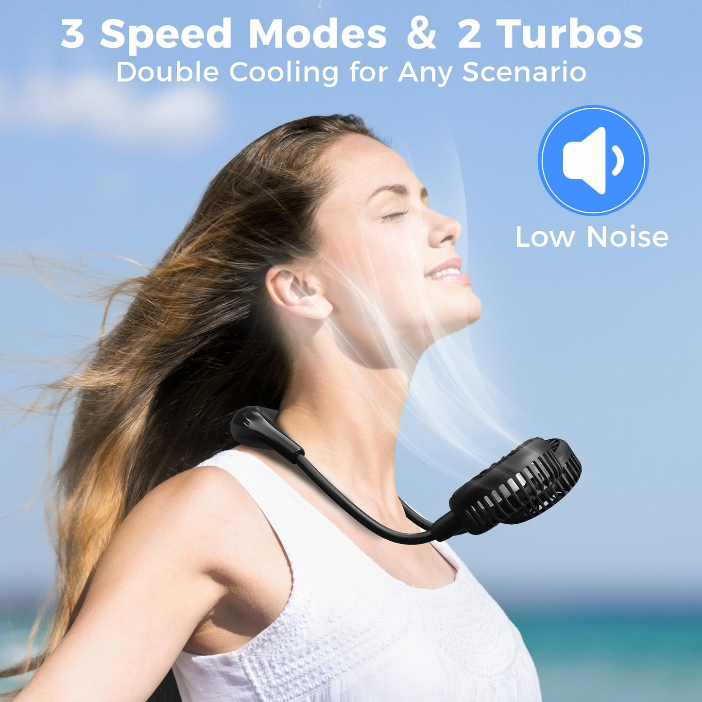 Portable Neck Fan, 2600mAh Battery Operated Ultra Quiet Hands Free USB Fan with Strong Wind, 360° Adjustable High Flexibility Wearable Personal Fan for Home Office Outdoor Travel (Black)