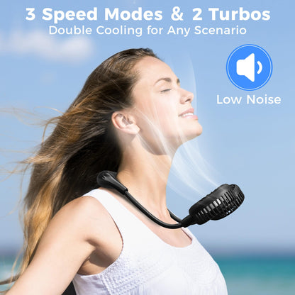 Portable Neck Fan, 2600mAh Battery Operated Ultra Quiet Hands Free USB Fan with Strong Wind, 360° Adjustable High Flexibility Wearable Personal Fan for Home Office Outdoor Travel (Black)