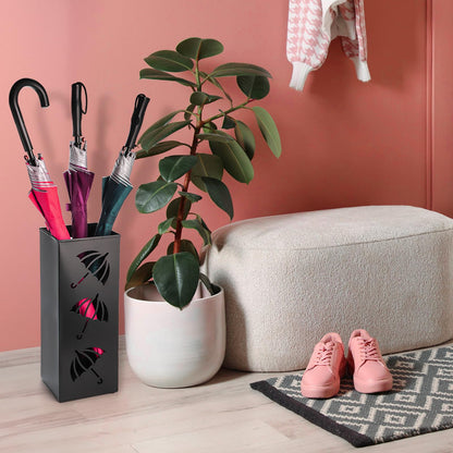 Okllen Metal Umbrella Holder, Square Umbrella Stand Rack for Entryway, 6.3" x 6.3" x 16.5", Black