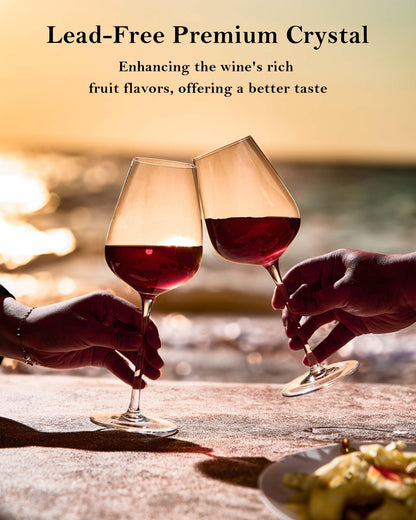 JBHO Hand Blown Italian Style Crystal Bordeaux Wine Glasses - Great Gift Packaging - Red Wine Glasses Lead-Free Premium Crystal Clear Glass - Set of 4-18 Ounce