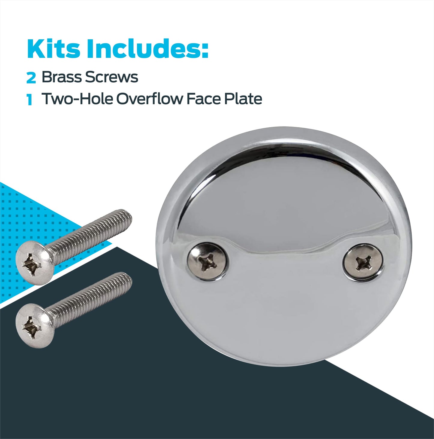 EZ-FLO Two-Hole Bathtub Overflow Face Plate with Brass Screws, Chrome, 35245
