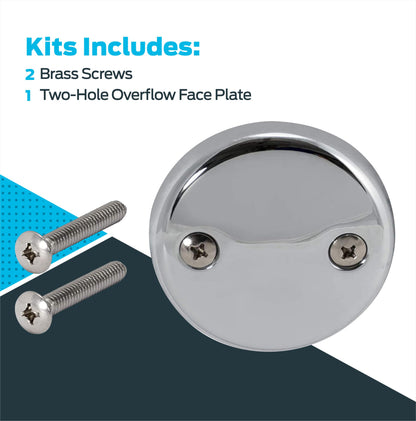 EZ-FLO Two-Hole Bathtub Overflow Face Plate with Brass Screws, Chrome, 35245