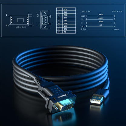 OIKWAN USB to RS232, USB Serial Adapter with FTDI Chipset,USB 2.0 to Male DB9 Serial Cable for Windows 11,10, 8, 7, Vista, XP, 2000, Linux and Mac OS(6ft)…