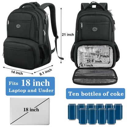 MATEIN 18 Inch Backpack for Men, Extra Large Work Backpack with Lunch Compartment, Water Resistant Insulated Cooler Computer Bag with USB Port, Sturdy Padded Carry On Laptop Daypack for College Travel