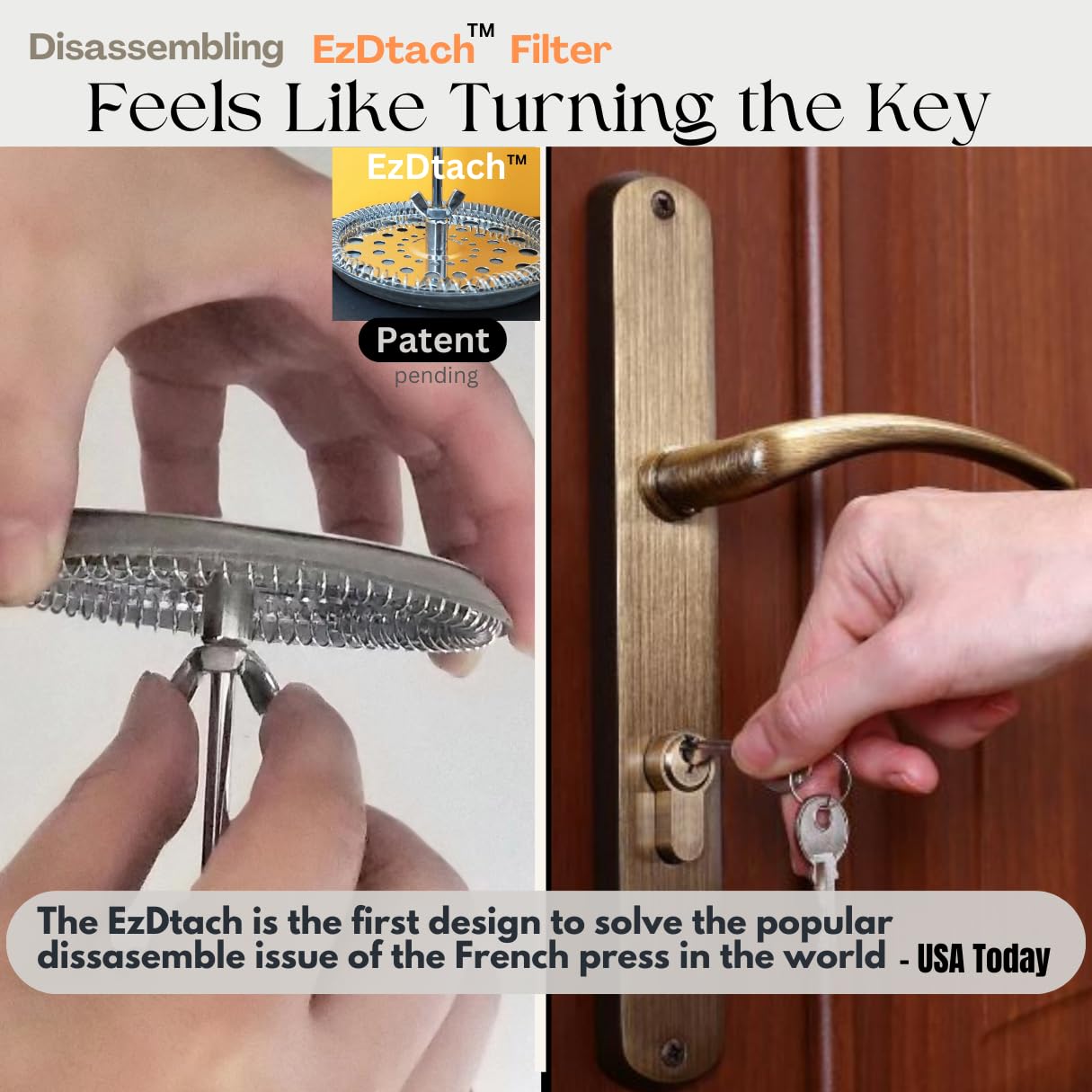 EzDtach French Press Coffee Maker with 2 Extra Screens, 34oz, French Press Stainless Steel 304 Grade, Easy Disassemble Design Double Filter, Thick Heat Resistant Glass Pot (Copper)