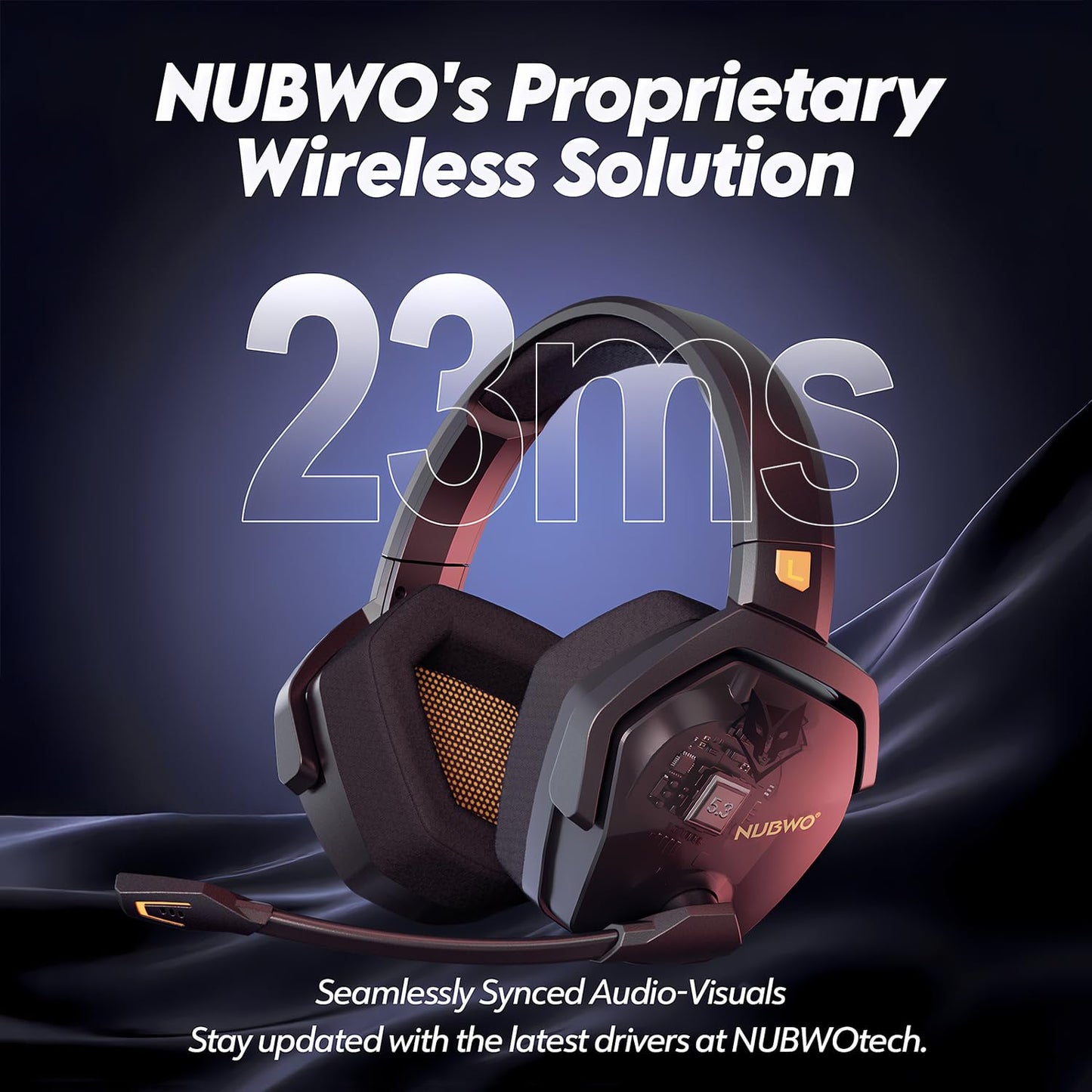 NUBWO G06 Dual Wireless Gaming Headset with Microphone for PS5, PS4, PC - 23ms Low Latency Audio - 100-Hour of Playtime - 50mm Drivers (Black-Orange)