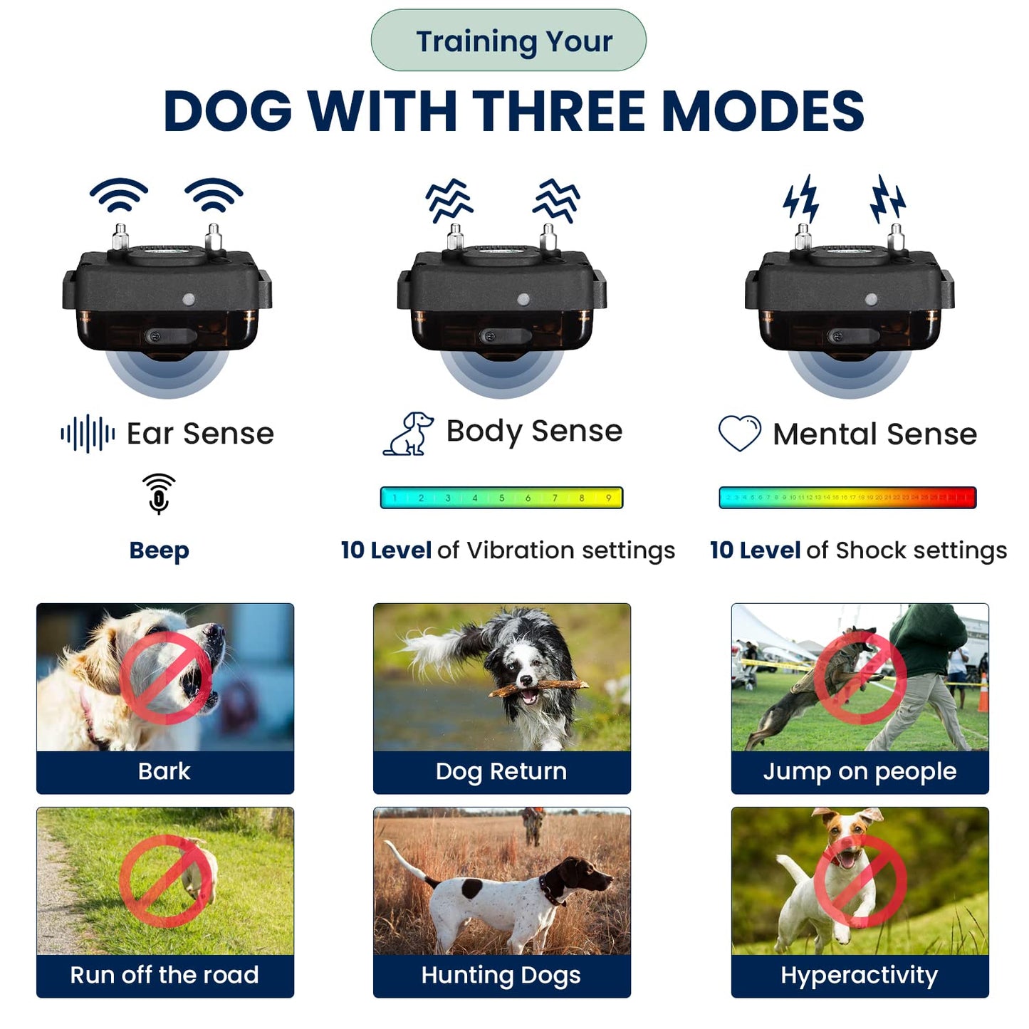 My Pet Command 1.25 Mile (6600 Ft) Dog Training Extra Collar Safe Dog Shock Collar Shock, Vibrate, Tone and Flashing Beacon Lights Waterproof Rechargeable Dog Hunting add Up to 3 Collars