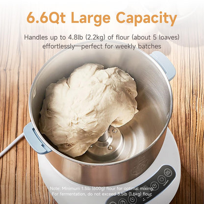Joydeem Electric Dough Maker with Ferment Function, Microcomputer Timing, Face-up Touch Panel, 6.6Qt, 304 Stainless Steel, JD-HMJ7L