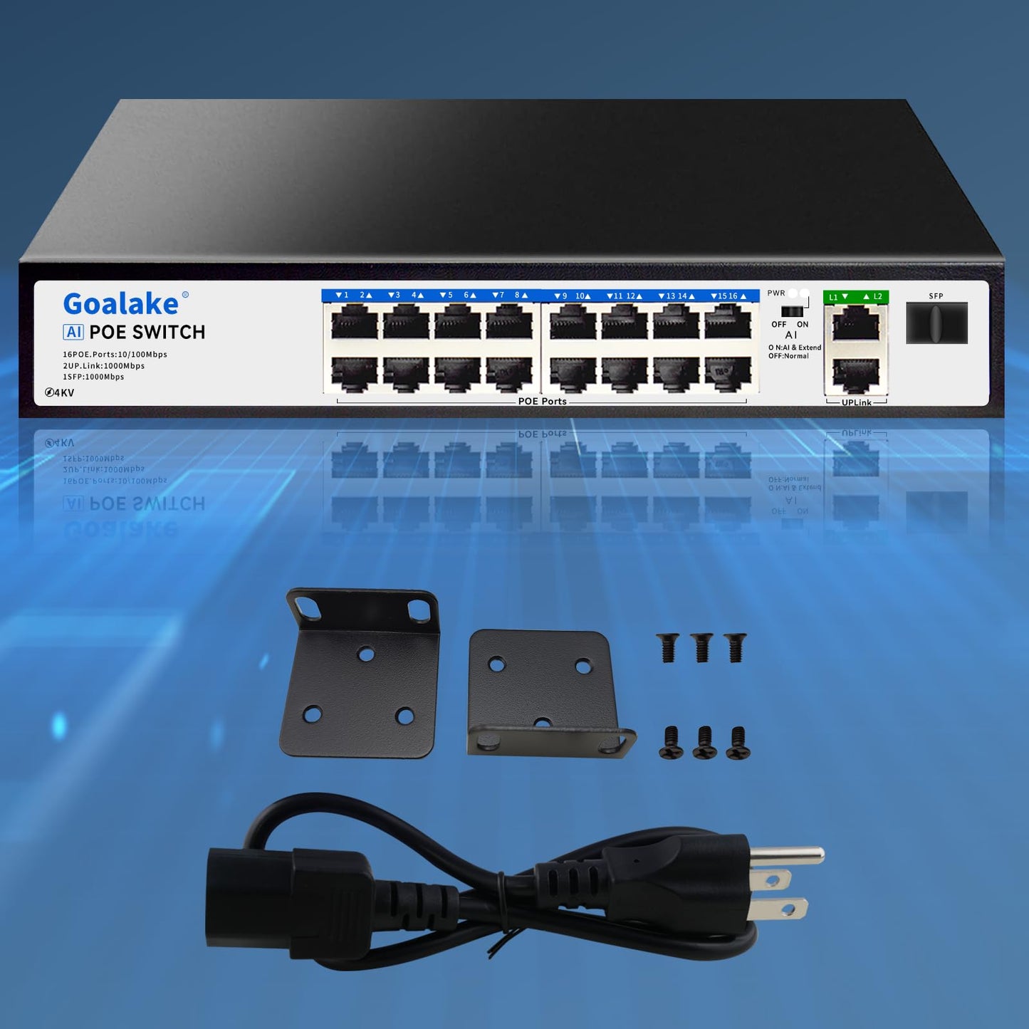 19-Port Ethernet PoE Switch, 16 PoE+ Ports @240W, 2 Uplink Gigabit Ports + 1 Combo SFP Slots, Metal Plug and Play, AI Extend &Vlan, Fanless, Overload Protection