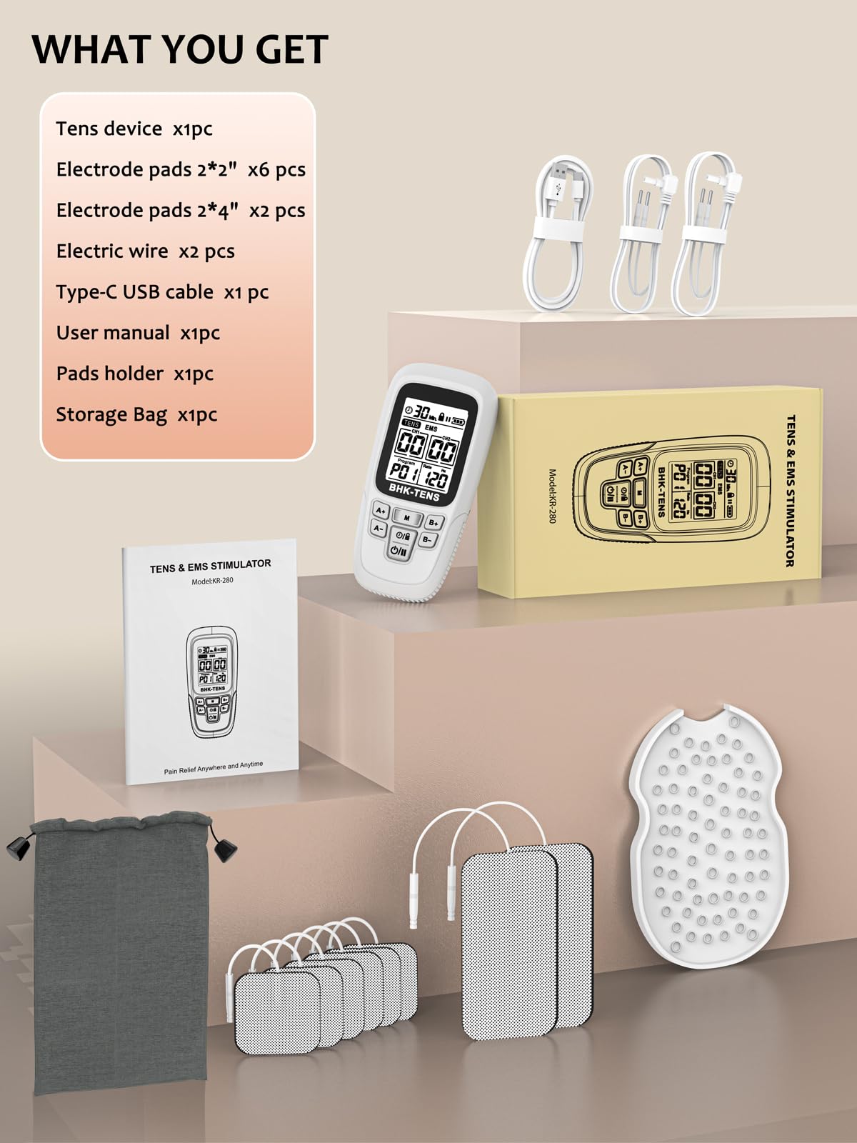 24 Modes TENS EMS Unit for Pain Relief, Muscle Stimulator Machine with 8 Reusable Electrode Pads - FDA Cleared 3-in-1 Device, 40 Intensity Levels, 90 Min Timer, Back/Neck/Knee Therapy, Pulse 2-150Hz