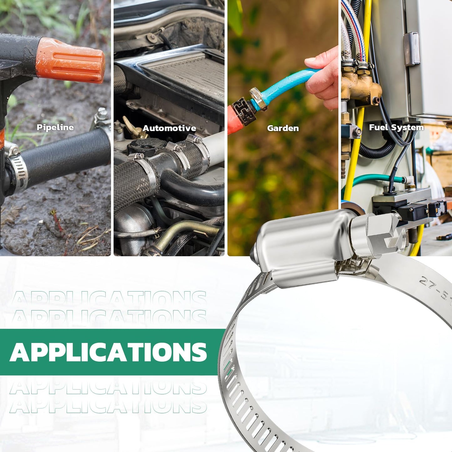 OURU 175PCS Hose Clamps Stainless Steel Assortment Adjustable 1/4"-2"(6-51mm) Worm Gear Hose Clamp, Heavy Duty Metal Small Hose Clamps for Automotive, Pipe, Radiator Plumbing, Fuel Line