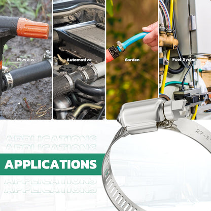 OURU 175PCS Hose Clamps Stainless Steel Assortment Adjustable 1/4"-2"(6-51mm) Worm Gear Hose Clamp, Heavy Duty Metal Small Hose Clamps for Automotive, Pipe, Radiator Plumbing, Fuel Line