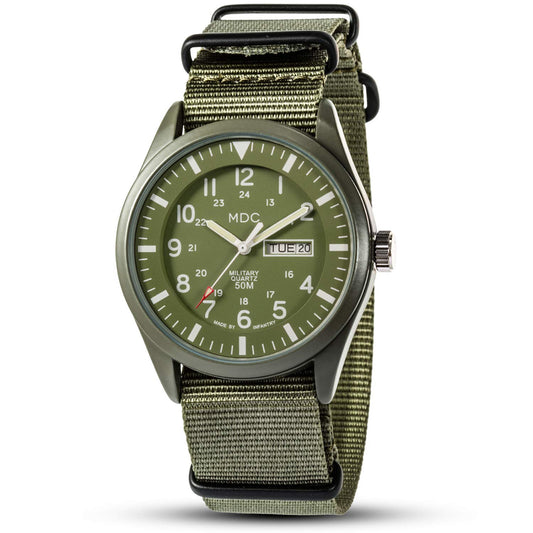 Infantry Military Watches for Men Analog Wrist Watch, Tactical Waterproof Outdoor Sport Mens Quartz Wristwatch, Date Day Work Field Army Green w/Nylon Band by MDC