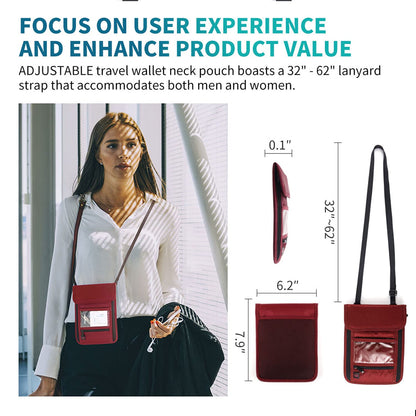 RFID Blocking Passport Holder Wallet with Neck Stash Pouch for Traveling Security Credit ID Card