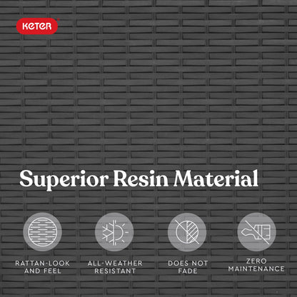 Keter Rio 3 Piece Resin Wicker Patio Furniture Set with Side Table and Outdoor Chairs for Front Porch and Backyard Decor, Dark Grey