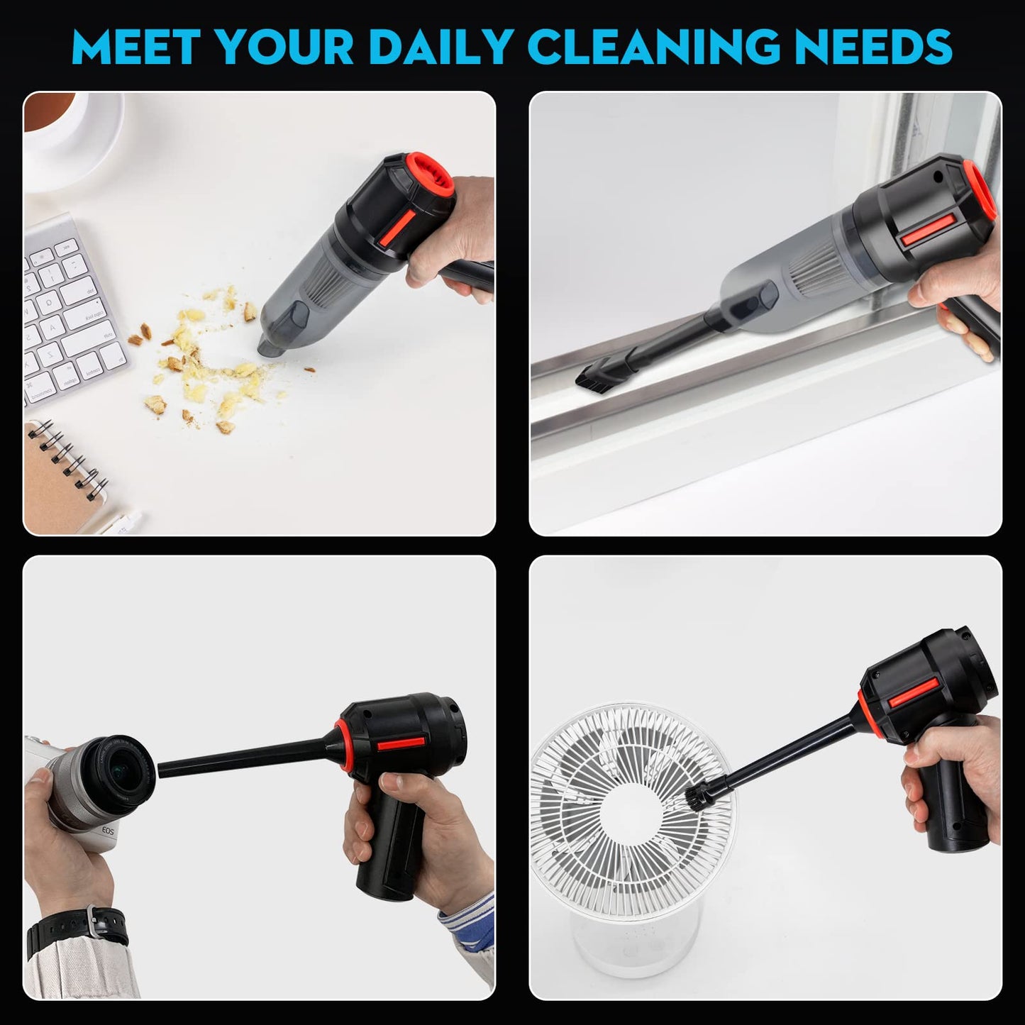 PeroBuno 3-in-1 Computer Vacuum Cleaner - Air Duster - for Keyboard Cleaning - Cordless Canned Air - Powerful 45000RPM - Energy-Efficient - Compressed Air