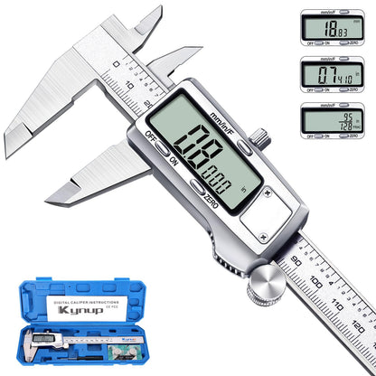 Kynup Digital Caliper, Caliper Measuring Tool, Micrometer Dial Vernier Caliper Digital, Full Turn Off, Stainless Steel, Switch from Inch Metric Fraction (6Inch/150MM)