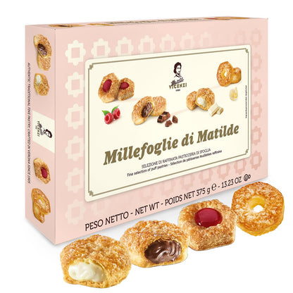 Matilde Vicenzi Millefoglie D'Italia Fine Selection of Italian Puff Pastries, Assortment of Vanilla, Chocolate, Butter & Raspberry Cookies for Gifting - 13.23 oz (375g)