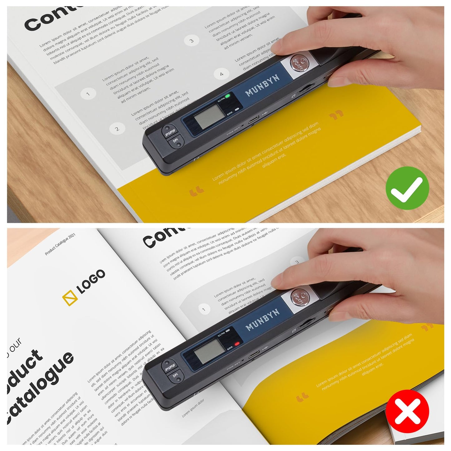MUNBYN Portable Scanner, Photo Scanner for A4 Documents Pictures Pages Texts in 900 Dpi, Flat Scanning, Include 16G SD Card, Wand Document Reader Uploads Images to Computer Via USB Cable, No Driver
