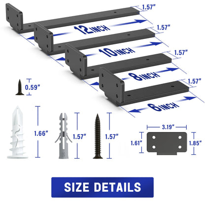 Goovilla Shelf Bracket, Heavy Duty Floating Shelf Brackets 6 inch Long, 6 Pack Brackets for Shelves, Black Coated Metal Wall Shelf Support Brackets with 1/5 Inch Thick and 160 lb. Load Capacity