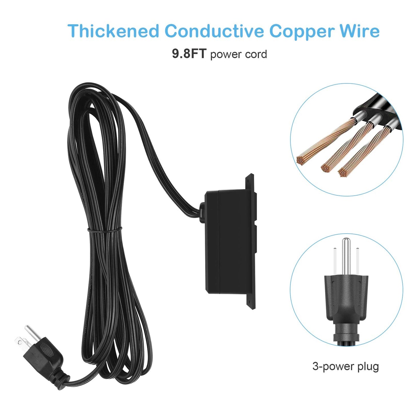 Recessed Power Strip, Black Desktop Power Grommet Socket with Furniture, 2 AC Outlets & 2 USB Ports for Conference Desk,Kitchen,Office,Home,Hotel (9.85 ft)