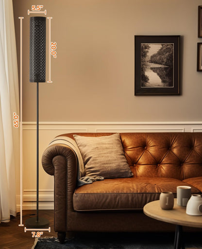 Industrial Modern Floor Lamps for Living Room, Dimmable Standing Tall Lamps Remote Control Custom Color Temperature & Brightness Lamp with Fabric Lampshade, Tall Lamps for Bedroom Office, Black