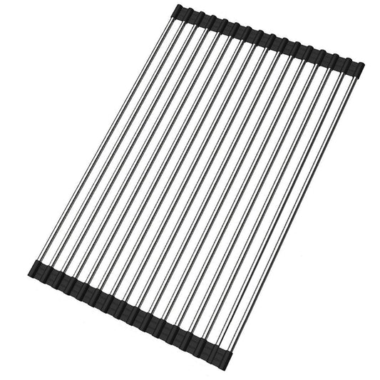 Ahyuan Roll up Dish Drying Rack Over The Sink Kitchen Roll up Sink Drying Rack Stainless Still Portable Drainer Foldable Dish Rack (Black, 17.8''X11.8'')
