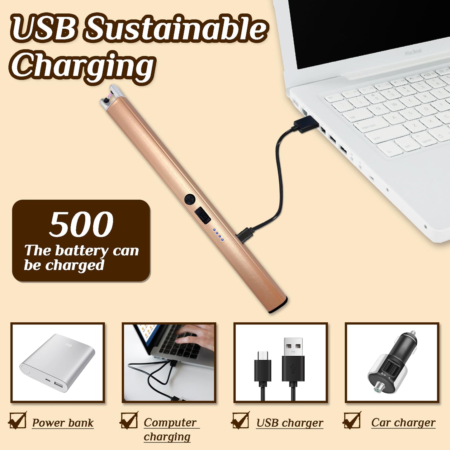 2 PCS Candle Lighter,Windproof Flameless Electric Lighter with LED Power Display ＆ Safety Switch, Upgraded Plasma USB Rechargeable Lighters for Birthday Camping BBQ (Champagne Gold)