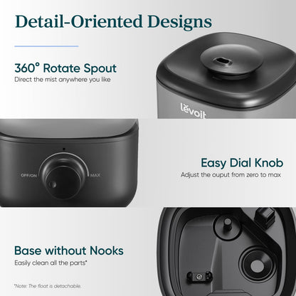 LEVOIT Classic 160 Top-Fill Ultrasonic Cool Mist Humidifier, Super Easy to Fill and Clean, Quiet Operation for Bedroom Home Baby & Plants, Auto Shut-off for Safety, 360° Rotating Nozzle, 2.5L, Black
