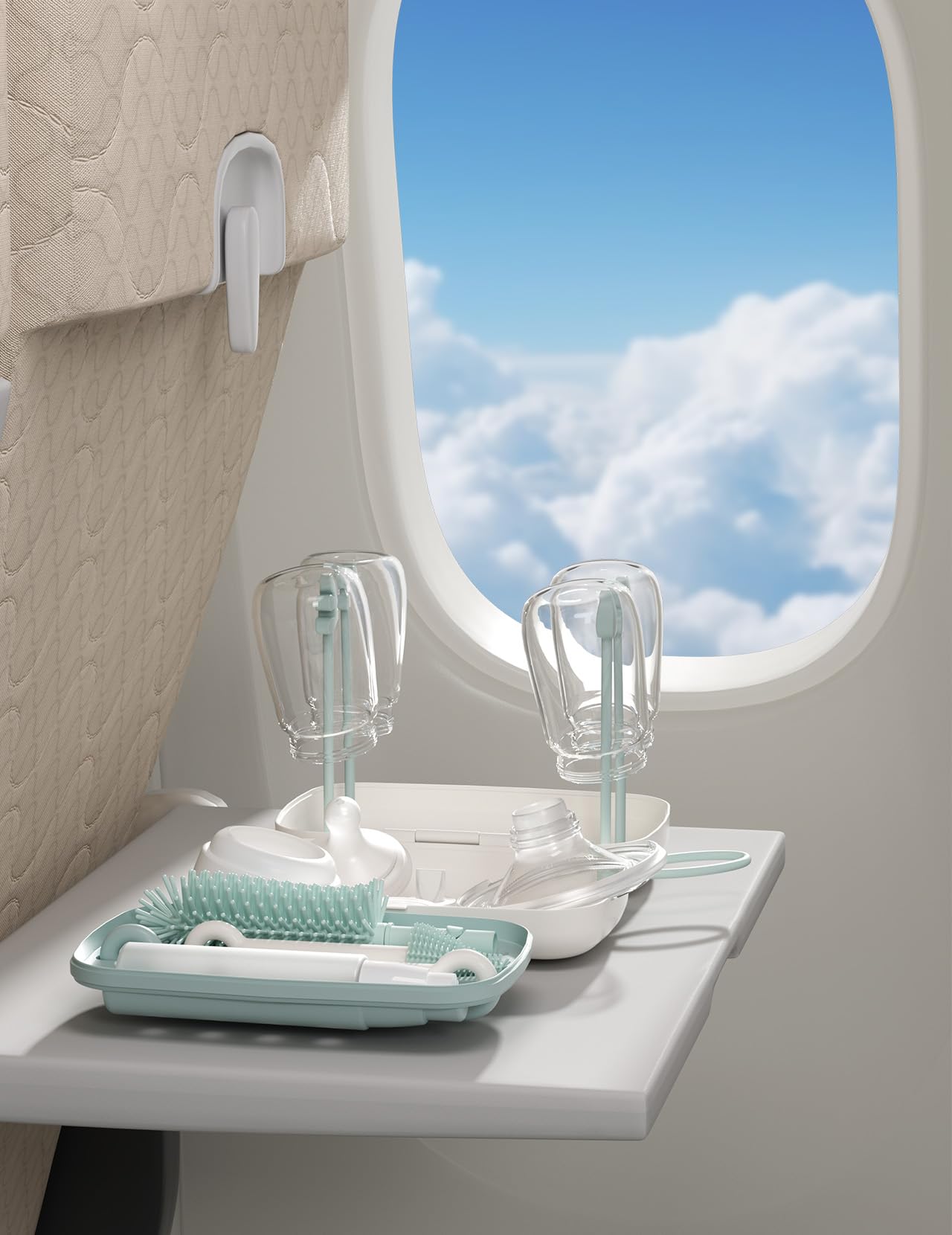 Momcozy Bottle Brush Set - Baby Bottle Cleaner Kit with Silicone Brush, Nipple Brush, Straw Brush, Soap Dispenser, Drying Rack - 7 in 1 Bottle Cleaning Tool for Home and Travel