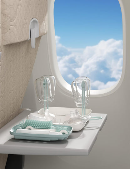 Momcozy Bottle Brush Set - Baby Bottle Cleaner Kit with Silicone Brush, Nipple Brush, Straw Brush, Soap Dispenser, Drying Rack - 7 in 1 Bottle Cleaning Tool for Home and Travel