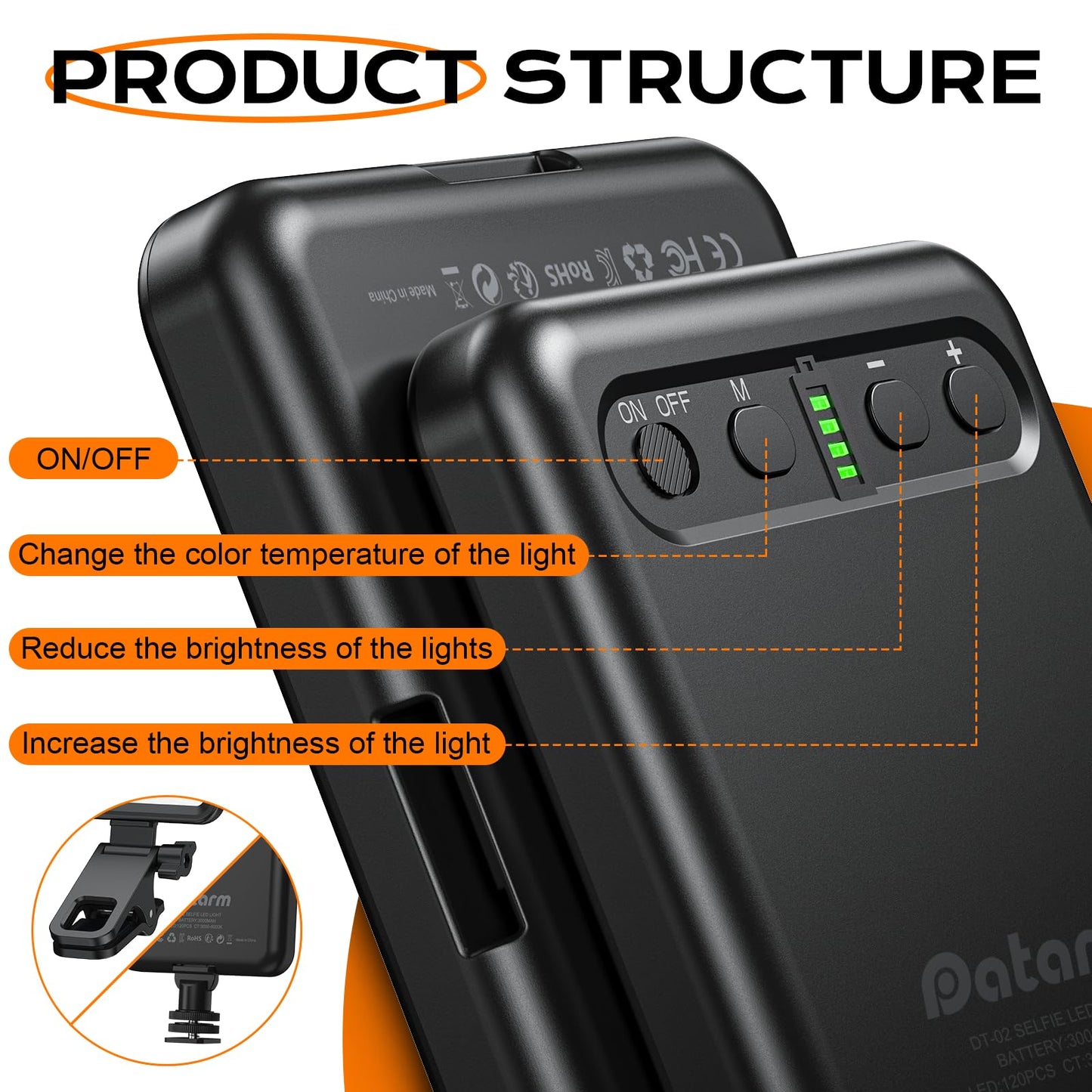 Rechargeable Soft Selfie Light for Phone, Camera, Laptop, 4-14H Battery Portable LED Light for Pictures, Phone Light Clip for Selfie, Vlog, TikTok, Makeup, Video Conference Black