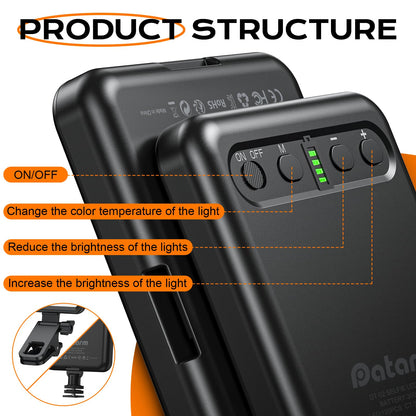 Rechargeable Soft Selfie Light for Phone, Camera, Laptop, 4-14H Battery Portable LED Light for Pictures, Phone Light Clip for Selfie, Vlog, TikTok, Makeup, Video Conference Black