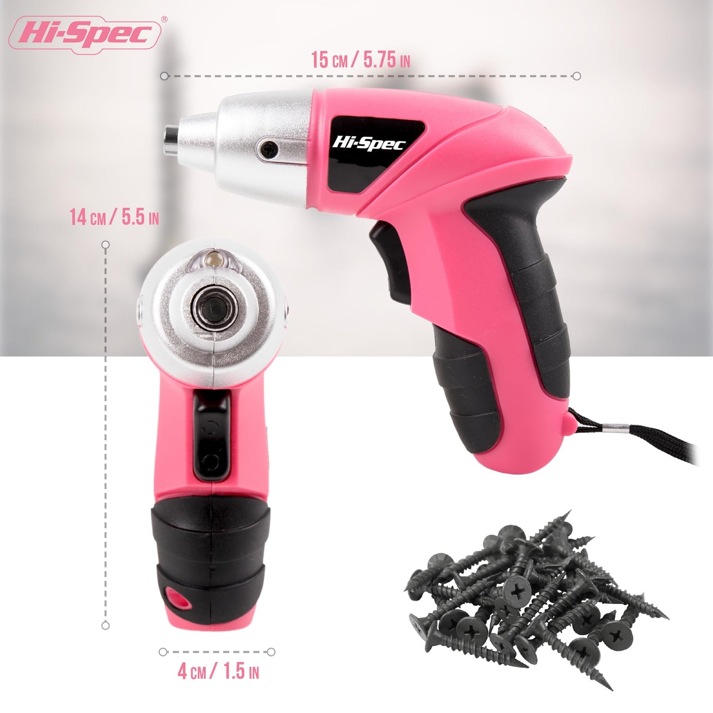 Hi-Spec Electric Screwdriver 27pc 3.6V Pink USB Small Power Screwdriver Set. Cordless & Rechargeable with Driver Bit Set