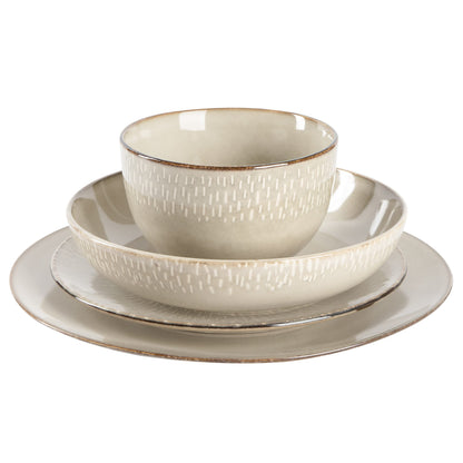 Gibson Elite Matisse Double Bowl Dinnerware Set, Service for 4 (16pcs), Taupe