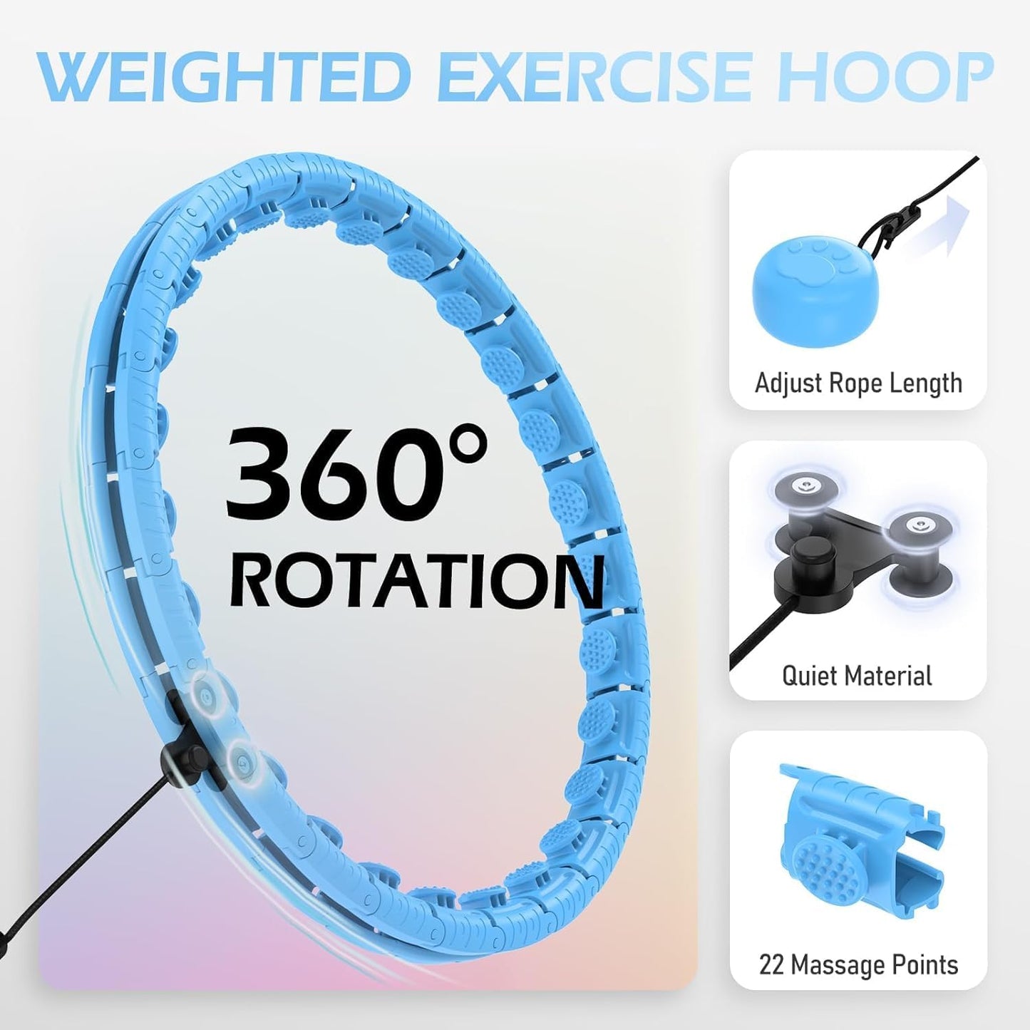 JLoibao Weighted Hula Circle for Adults Weight Loss with Sweat Belt,Infinity Fitness Hoop Plus Size, Include 24 Detachable Links and Waist Trainer for Women