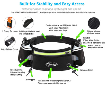 AiRunTech Hydration Running Belt with Water Bottle,Running Fanny Pack for Phone and Wallet Holder,Running Bag Runners Essentials Accessories Marathon Triathlon Walking Jogging Gear Gift
