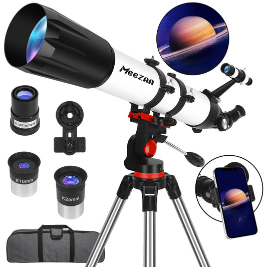 MEEZAA Telescope, Telescope for Adults High Powered Professional, 90mm Aperture 800mm Refractor Telescopes for Astronomy Beginners Fully Multi-Coated with AZ Mount Tripod & Phone Adapter & Carry Bag