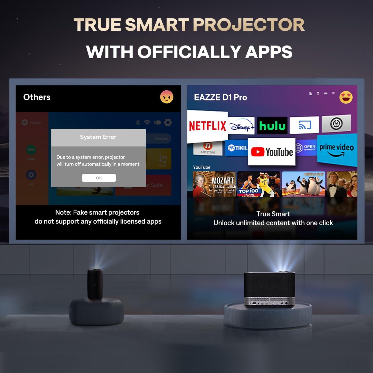 3-in-1 Projector 4K Supported, AURZEN BOOM 3 Smart Projector with WiFi and Bluetooth, 3D DoIby Audio & 36W Speakers, Auto Focus & Keystone, Netflix Official 500 ANSI Home Outdoor proyector, Black