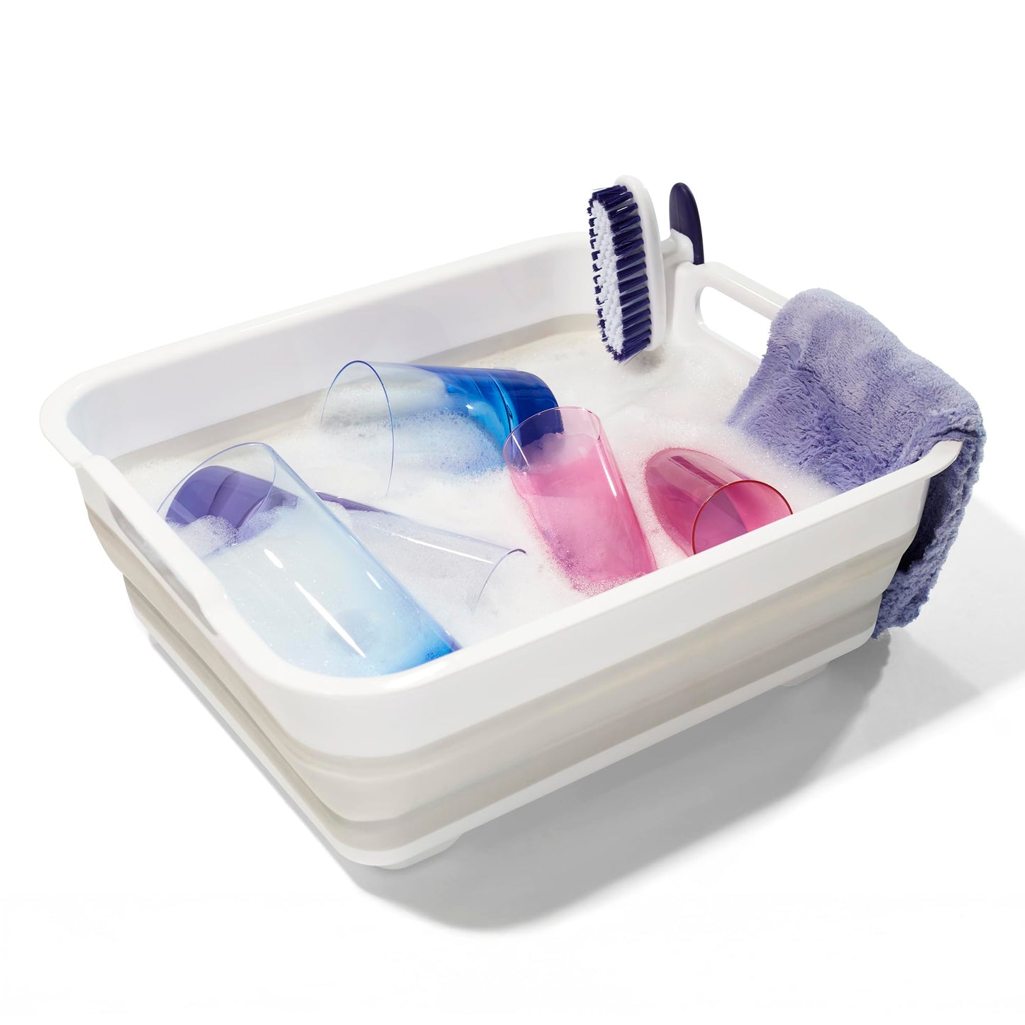 Madesmart Collapsible Dishwashing Basin with Handles, Plastic Pop-Up Dish Wash Basin for Kitchen Counters, Gray/White