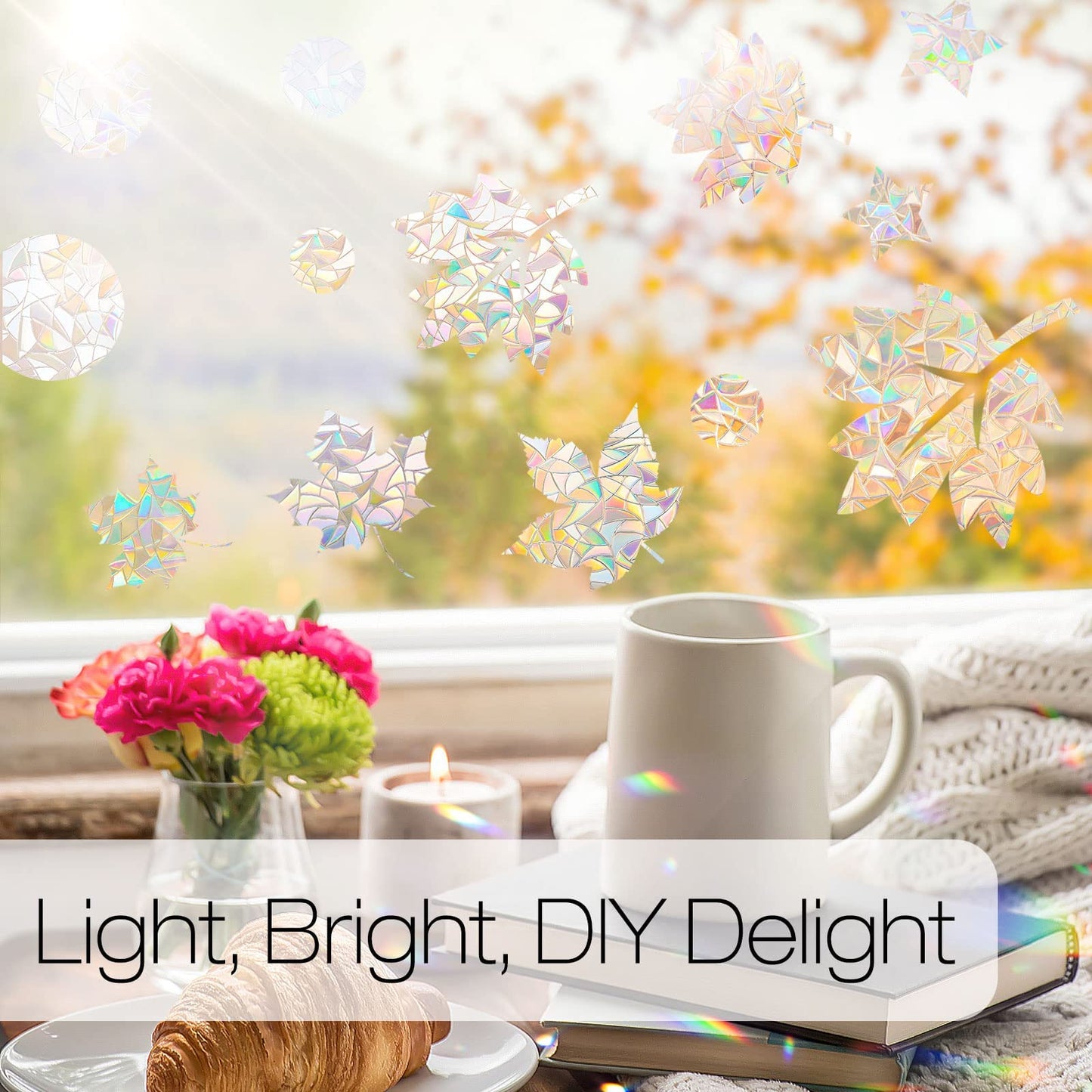 rabbitgoo Window Privacy Film Rainbow Film Decorative Window Sticker, 3D Static Stained Glass Cling Tint for Home Heat Control Non-Adhesive, 17.5 x 78.7 inches