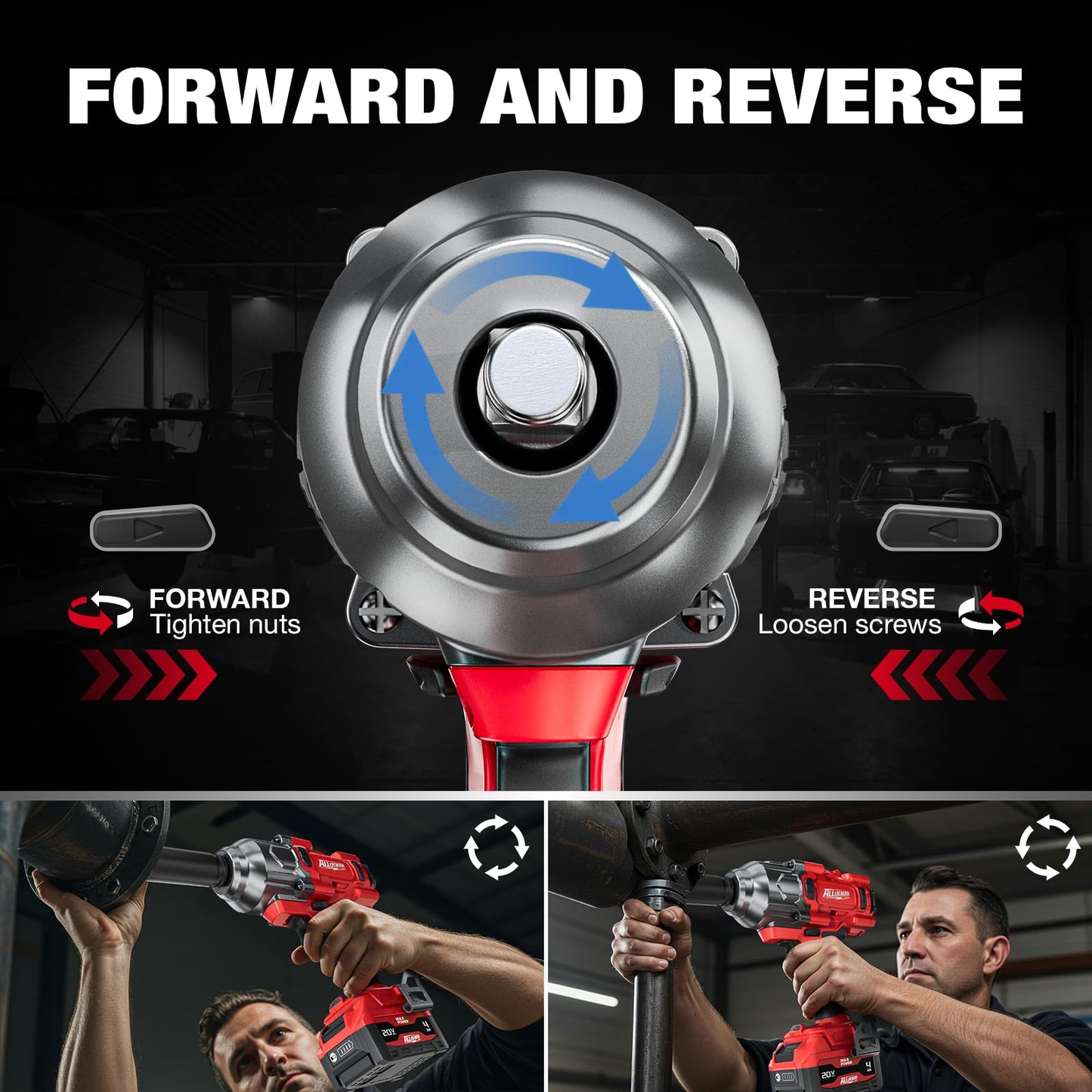 Alloyman Cordless Impact Wrench, 1475Ft-lbs (2000N.m) 1/2 High Torque Brushless Impact Gun, 20V Power Impact Driver, 4000mAh Battery,3 Sockets, Brushless Motor Variable Speeds for Car/Truck RV/Mower