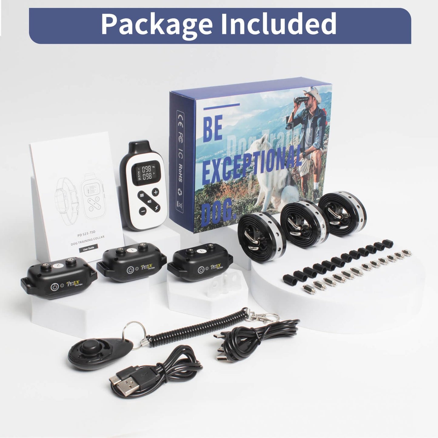 PetJoy 3 Dog Shock Collar for Large Dogs, Automatic Bark Collar with Remote, Bark and Training Collar Combo, Shock Collar with 5 Adjustable Levels of Sensitivity to Suit All Breeds of Dogs