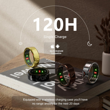 POBOVi Smart Ring for Women Men- Sleep/Fitness/Stress/Heart Rate Tracker- Menstrual Records - 7 Days Battery Life - Wireless Charging - No APP Subscription - iOS & Android Compatible (Gold, Size 9)